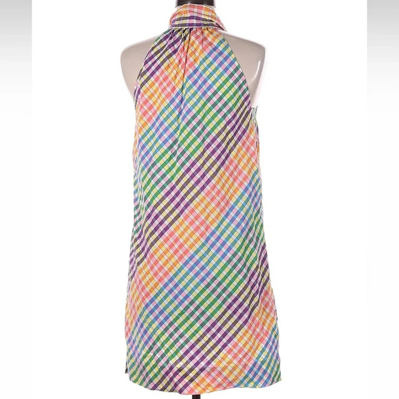 J. Crew Tie Bow Neck Mulitcolor Rainbow Gingham Print Shift Dress Size 6 S Small - Picture 7 of 11